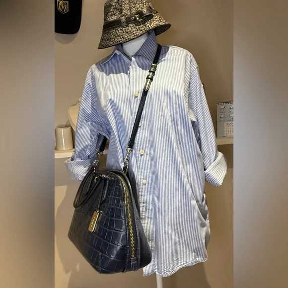 Coach Prince Street Satchel Navy Leather Crocodile-Embossed Handbag Crossbody - Picture 2 of 13